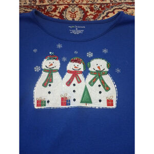 Royal Blue Snowman Beaded Long Sleeve Knit Shirt